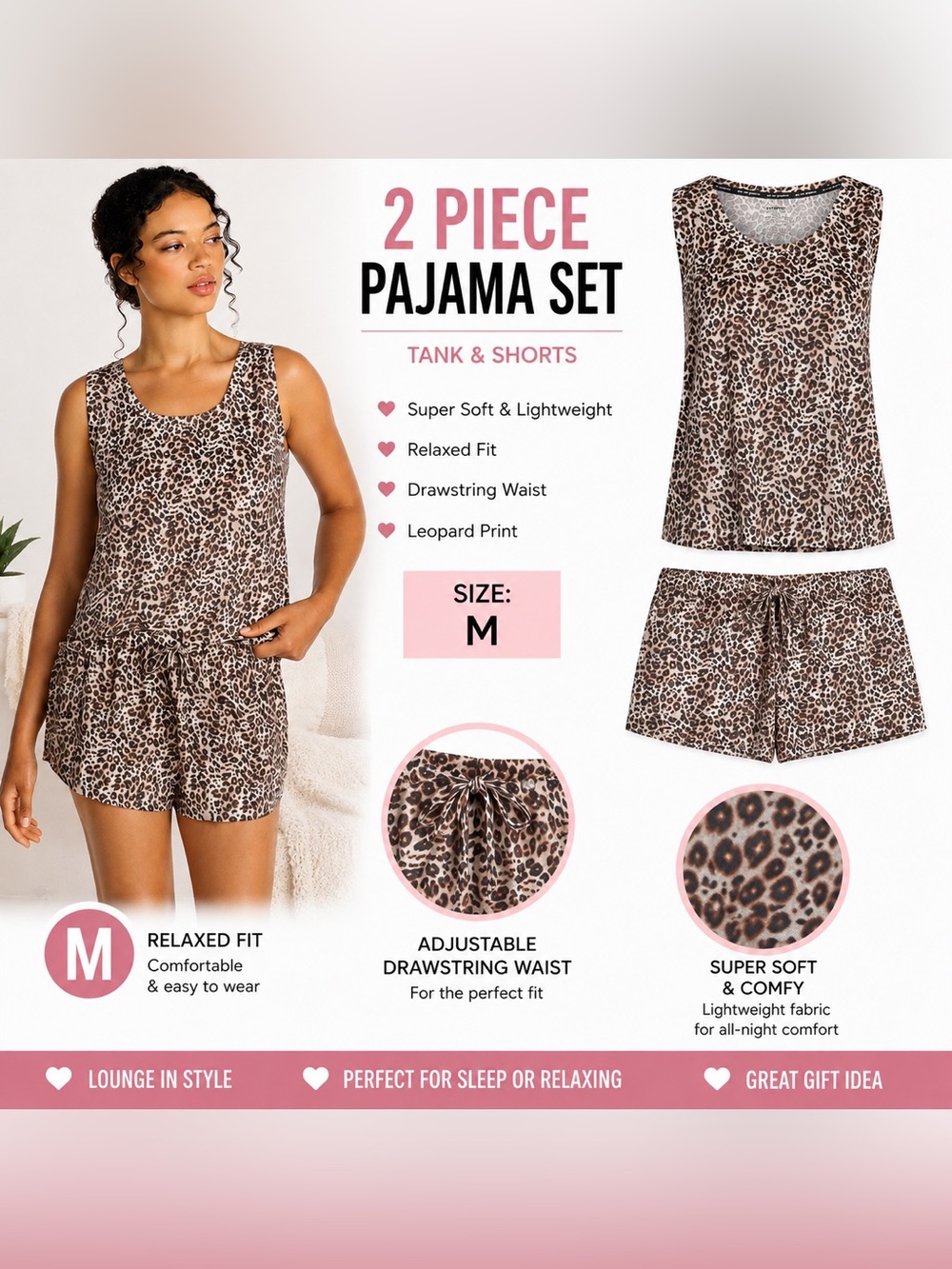 NWT Joyspun Leopard Print Tank & Shorts Pajama Set